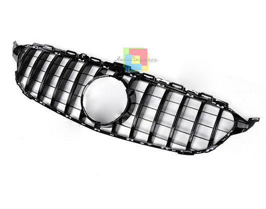 FRONT GRILLE FOR MERCEDES C CLASS W205 2015+ GLOSSY BLACK MASK .-