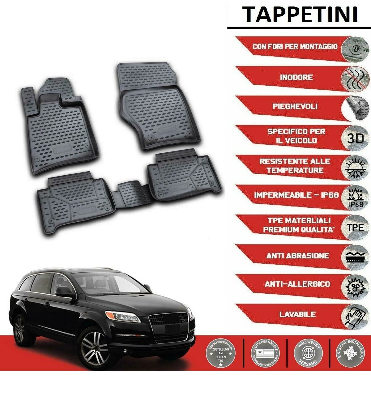 Tappeti Audi Q7 2006-2015 in forma 3D tappetini in gomma con bordo