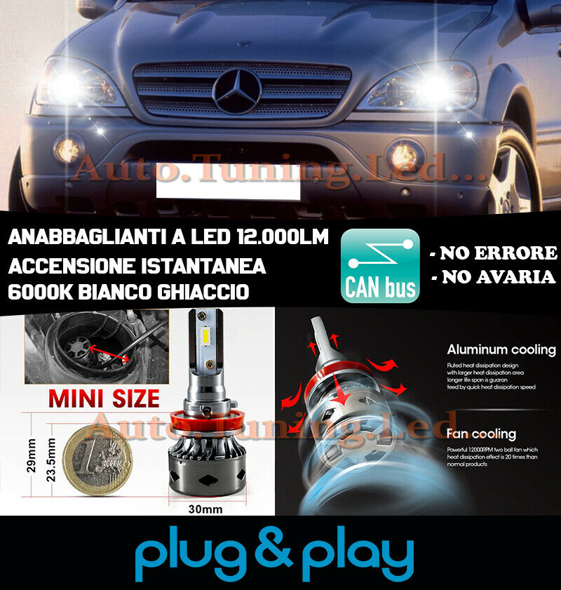 MERCEDES ML W163 INSTANT NO FAILURE LED LOW BEAM HEADLIGHTS 12,000LM