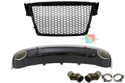 DIFFUSORE RS4 + GRIGLIA ANTERIORE NERA AUDI A4 B8 8K 2008-2012 DOPPIO SCARICO