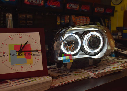 BMW E81 E82 E87 E88 2004-2011 FARI SATINATI CON ANELLI ANGEL EYES LED BIANCHI AUTOELEGANCERICAMBI