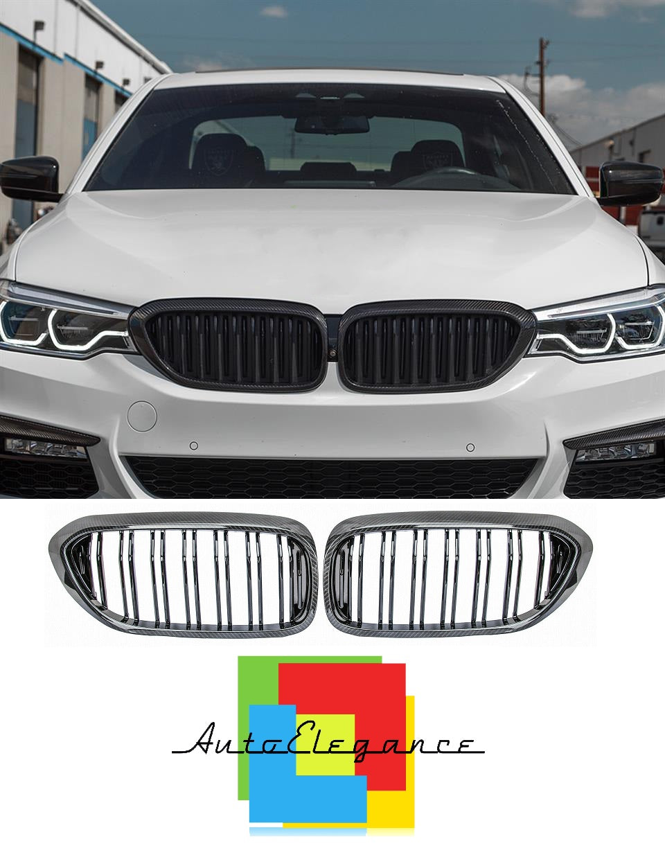 FRONT MUSTACHE GRILLE 5 SERIES G30 G31 M LOOK DOUBLE BAND CARBON NEWS