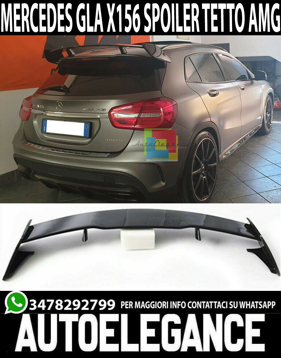 MERCEDES GLA X156 2013-2017 SPOILER LUNOTTO POSTERIORE LOOK AMG TETTO -.