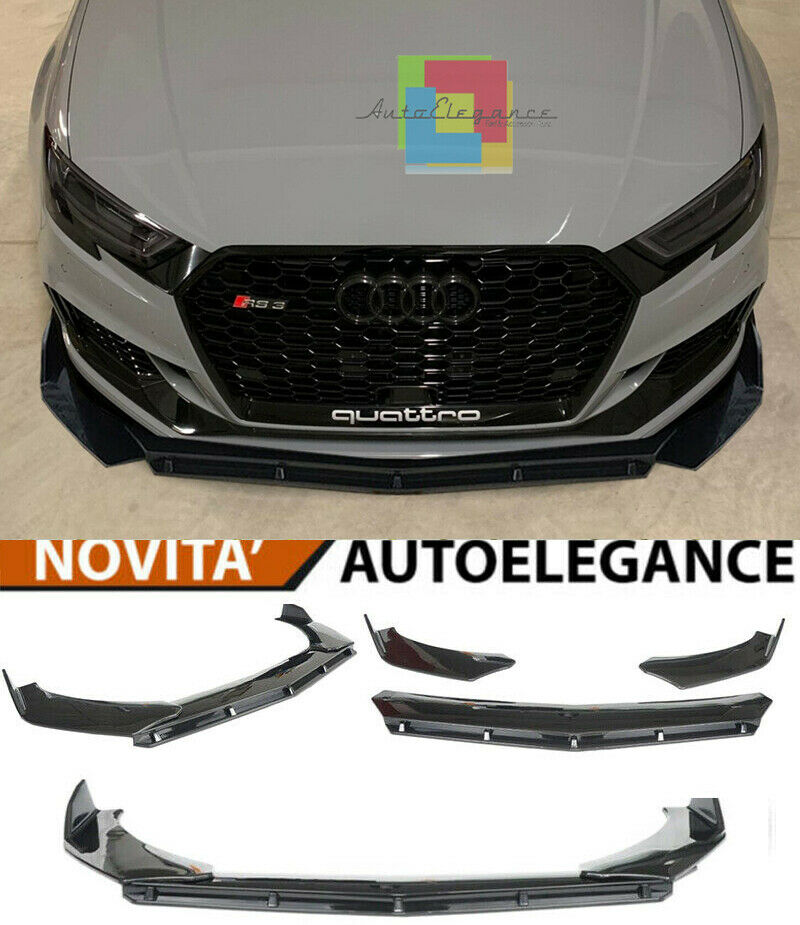 0271 AUDI RS3 8V 2015+ SPLITTER PARAURTI ANTERIORE NERO LUCIDO LOOK RS AUTOELEGANCERICAMBI