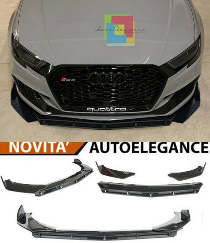 0271 AUDI RS3 8V 2015+ SPLITTER PARAURTI ANTERIORE NERO LUCIDO LOOK RS AUTOELEGANCERICAMBI