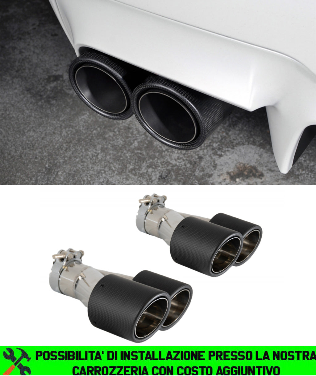COPPIA TERMINALI DI SCARICO ACCIAIO INOX CARBON LOOK OPACO SPORTIVO AUTOELEGANCERICAMBI