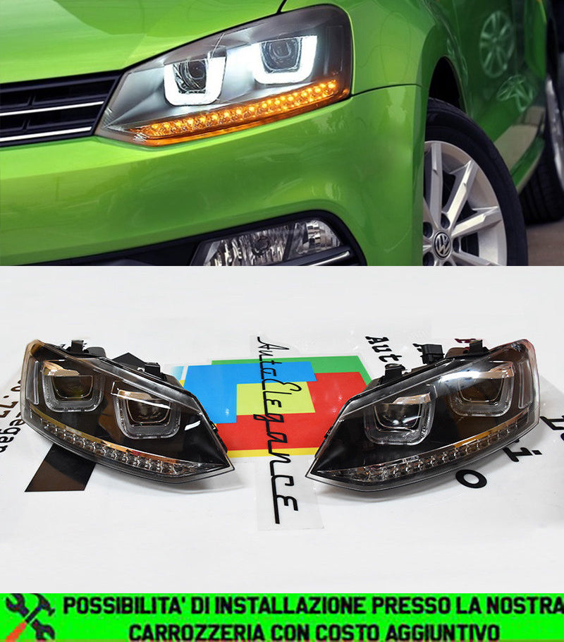 VW POLO 6R 2009 IN POI FARI ANTERIORI LENTICOLARI GTI ANGEL EYES LED .-