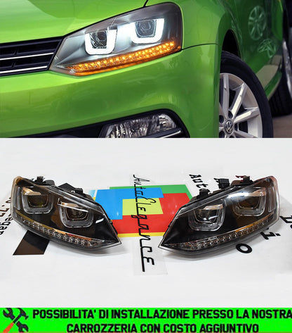VW POLO 6R 2009 IN POI FARI ANTERIORI LENTICOLARI GTI ANGEL EYES LED .-