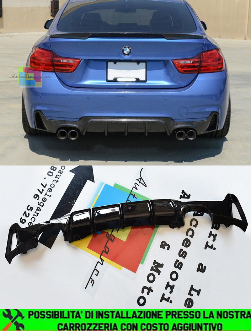 BMW SERIE 4 F32 F33 F36 2013+ SOTTO PARAURTI POSTERE DIFFUSORE IN ABS NERO LUCIDO DOPPIO SCARICO AUTOELEGANCERICAMBI