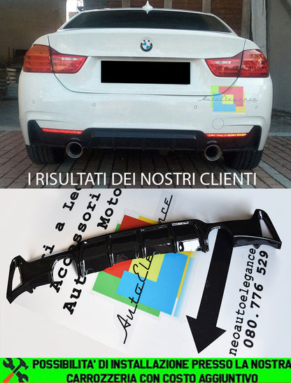 BMW SERIE 4 F32 F33 F36 2013+ SOTTO PARAURTI POSTERE DIFFUSORE IN ABS NERO LUCIDO AUTOELEGANCERICAMBI