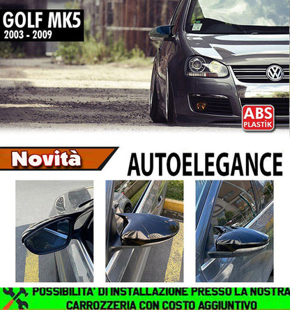 VW GOLF 5 V 03-08 CALOTTE ADESIVE SPECCHI SPECCHIETTI RETROVISORI NERO LUCIDO