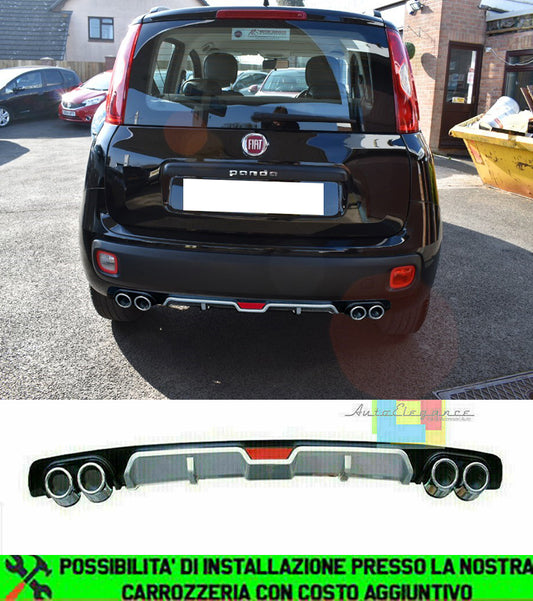DIFFUSORE SOTTO PARAURTI PER FIAT PANDA 2012+ DIFFUSORE 4 SCARICHI ABS