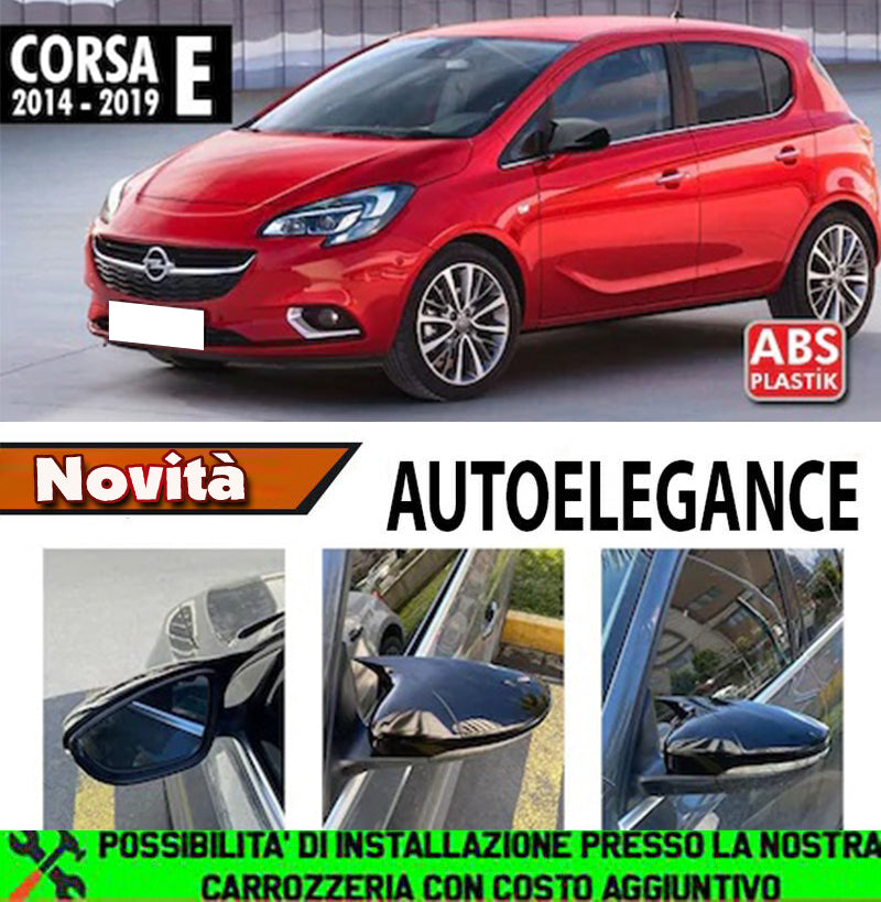 OPEL CORSA E 2014+ CALOTTE ADESIVE SPECCHI SPECCHIETTI RETROVISORI NERO LUCIDO