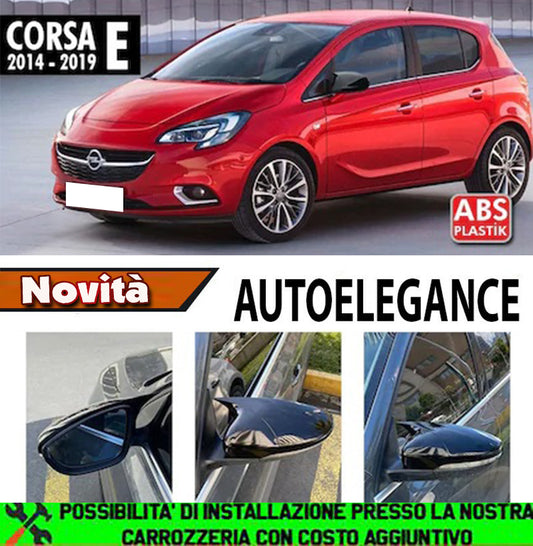 OPEL CORSA E 2014+ CALOTTE ADESIVE SPECCHI SPECCHIETTI RETROVISORI NERO LUCIDO