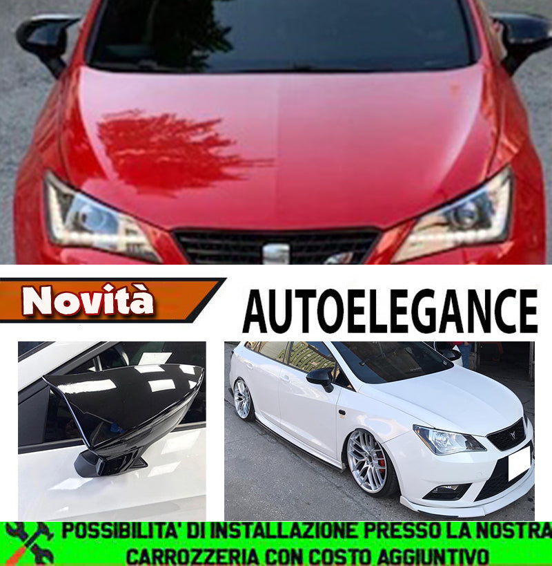 SEAT IBIZA 6J 2008-2016 CALOTTE ADESIVE SPECCHI SPECCHIETTI RETROVISORI NERO LUCIDO