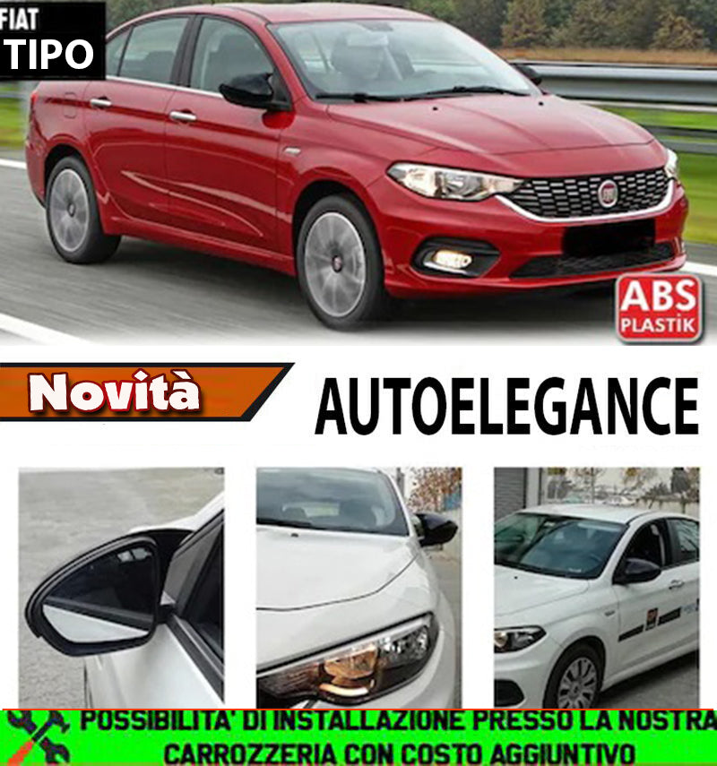 FIAT TIPO 2015+ CALOTTE ADESIVE SPECCHI SPECCHIETTI RETROVISORI NERO LUCIDO