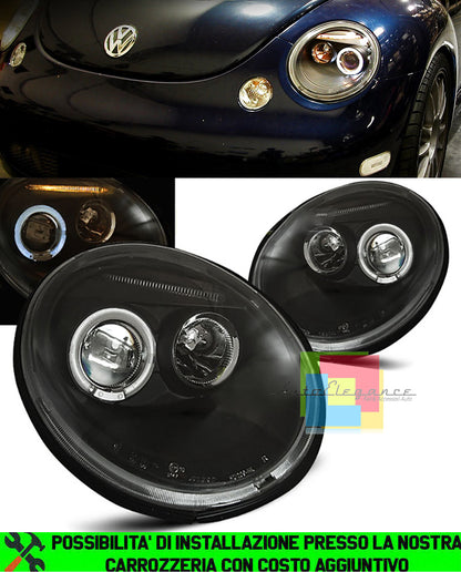 VW NEW BEETLE 1998-2005 BLACK LENTICULAR ANGEL EYES HEADLIGHTS