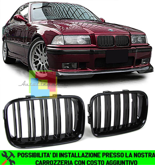 BMW SERIE 3 E36 1991-1996 GRIGLIA ANTERIORE NERA DOPPIA FASCIA M3 LOOK AUTOELEGANCERICAMBI