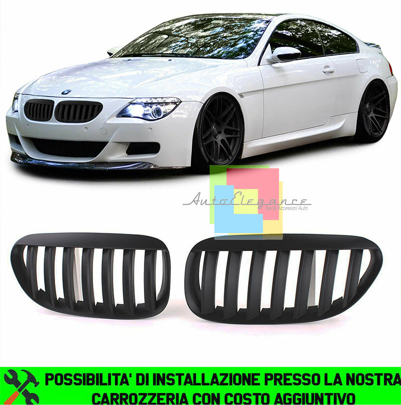 BMW SERIE 6 E63 E64 GRIGLIE ANTERIORI NERO OPACO LOOK M AUTOELEGANCERICAMBI