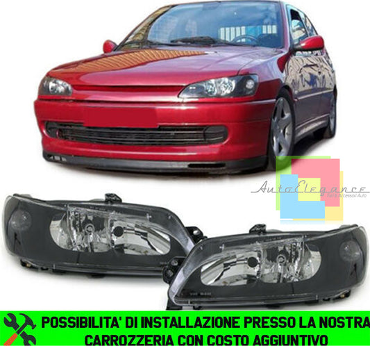 PEUGEOT 306 1997-2001 COPPIA FARI ANTERIORI SPORTIVI NERO FUME' FANALI
