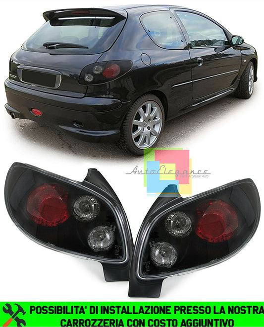 PEUGEOT 206 3 &amp; 5 DOORS 1998-2003 BLACK REAR LIGHTS TUNING