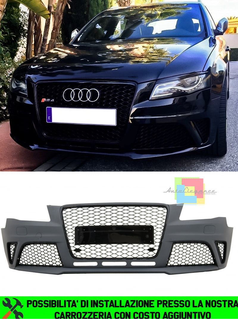 AUDI A4 B8 2007-2011 PARAURTI ANTERIORE COMPLETO + GRIGLIA ANTERIORE NERA LOOK RS5 AUTOELEGANCERICAMBI