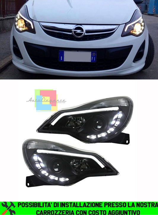 OPEL CORSA D 2011-2015 RESTYLING FARI ANTERIORI DIURNE LED FANALI NERI