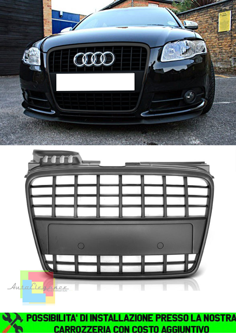 AUDI A4 B7 2004-2007 GRIGLIA ANTERIORE NERO OPACO LOOK SLINE S4 AUTOELEGANCERICAMBI