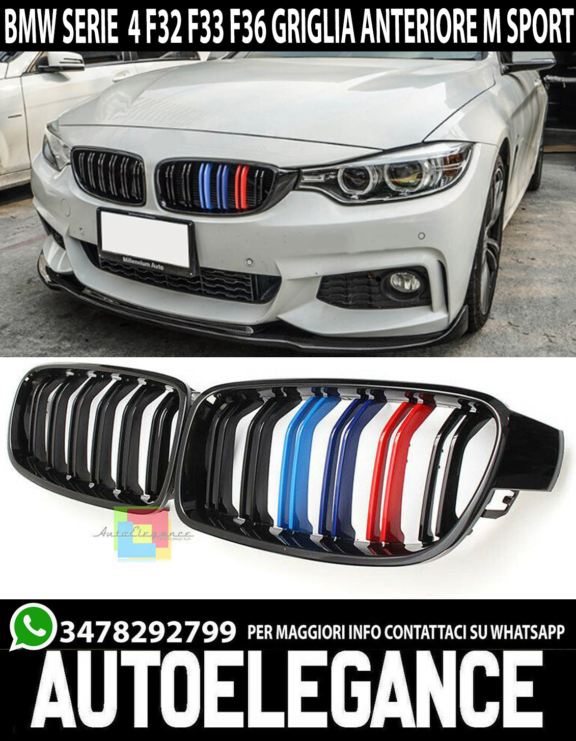 GRIGLIE ANTERIORI 3 COLORI M4 PER BMW F32 F33 F36 DOPPIA FASCIA M SPORT