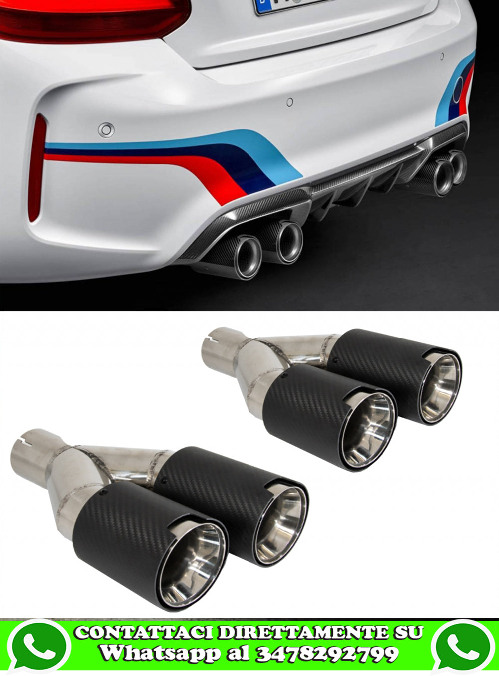 BMW COPPIA TERMINALI DI SCARICO ACCIAIO CARBONIO LOOK M / M SPORT AUTOELEGANCERICAMBI
