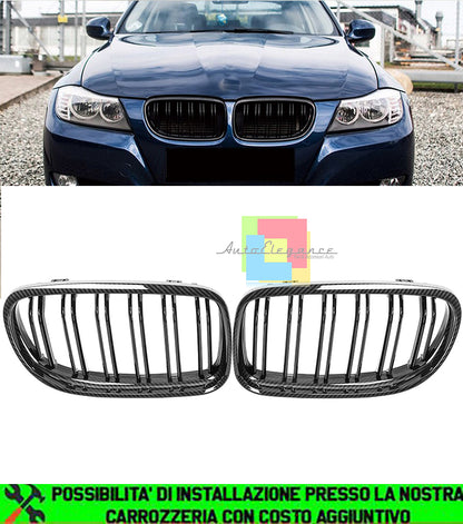 BMW SERIE 3 E90 E91 2008-2011 GRIGLIA ANTERIORE DOPPIA FASCIA CARBONIO M3 AUTOELEGANCERICAMBI