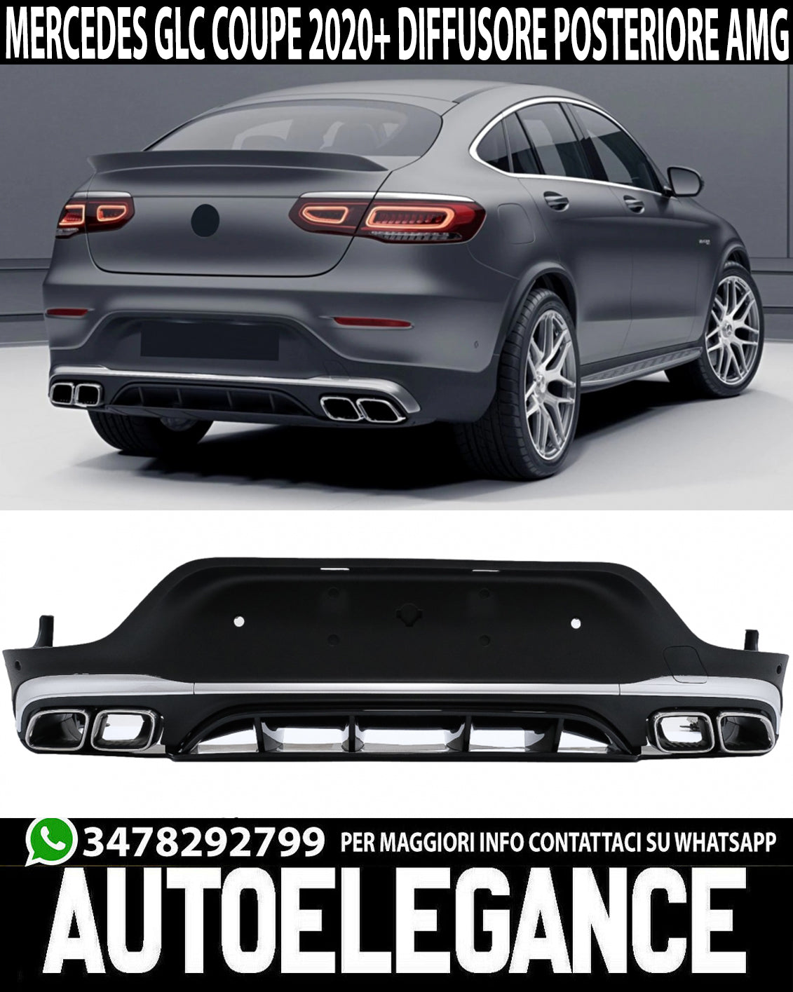 MERCEDES GLC COUPE C253 2020+ LIFT ABS REAR DIFFUSER AND STAINLESS STEEL TIPPER