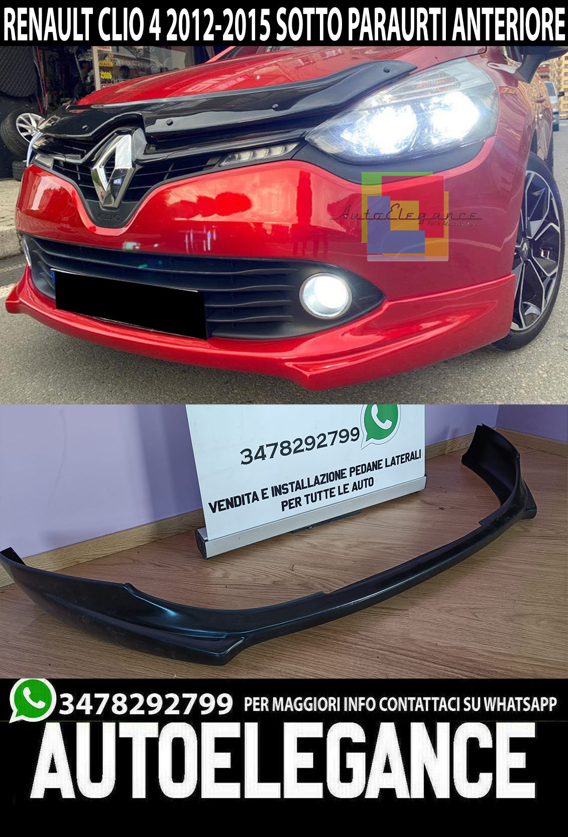 RENAULT CLIO IV 2012-2015 SOTTO PARAURTI ANTERIORE IN ABS LOOK SPORTIVO 0218