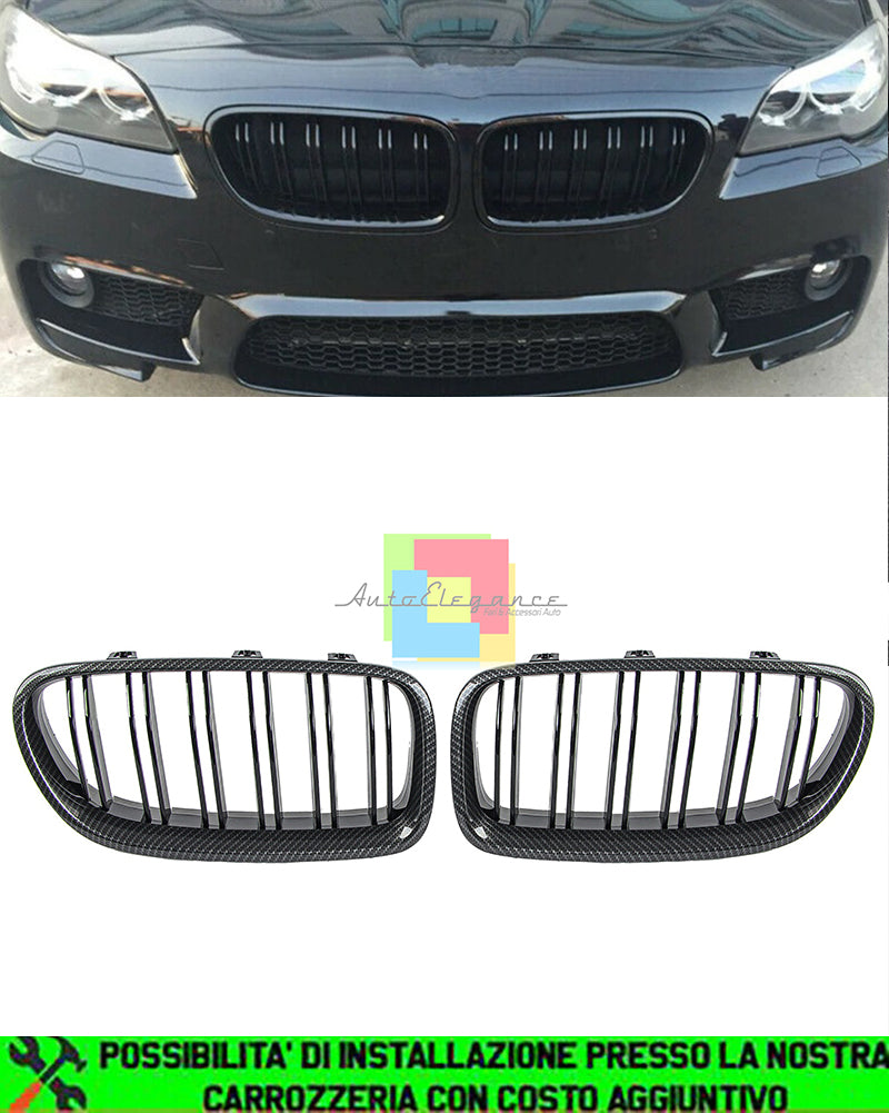 BMW SERIE 5 F10 F11 GRIGLIE ANTERIORI CARBONIO DOPPIA STRISCIA LOOK M5 AUTOELEGANCERICAMBI