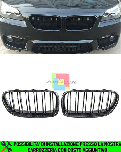BMW SERIE 5 F10 F11 GRIGLIE ANTERIORI CARBONIO DOPPIA STRISCIA LOOK M5 AUTOELEGANCERICAMBI