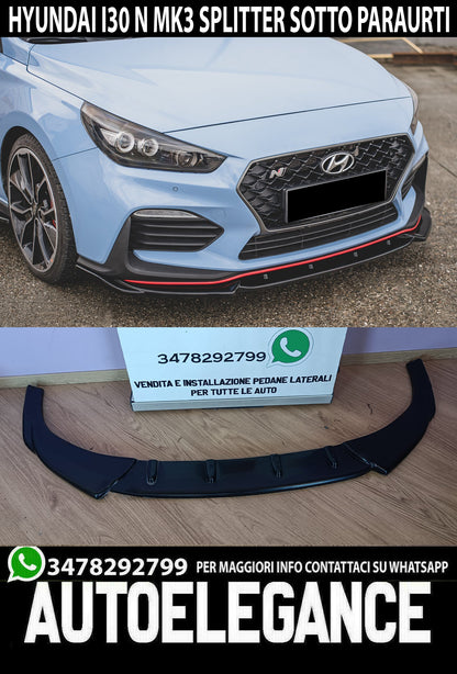 FRONT BUMPER UNDER HYUNDAI I30 N MK3 2017+ ABS GLOSS BLACK SPLITTER 0207