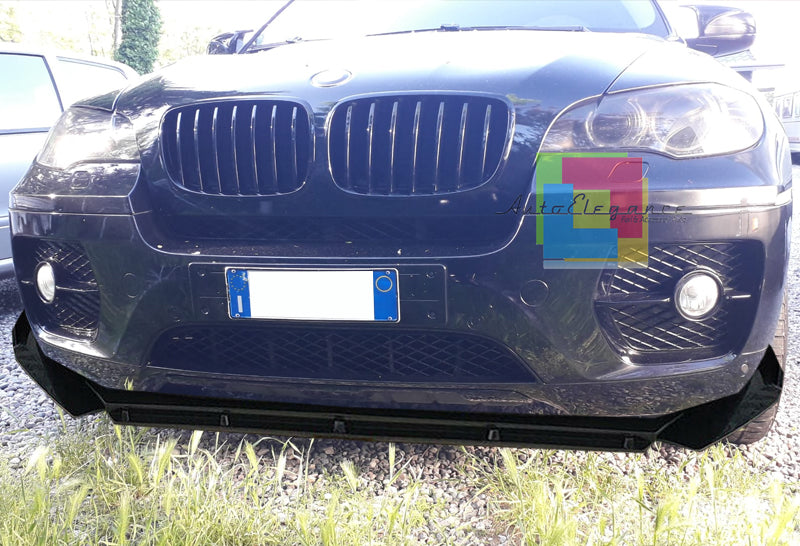 0324 BMW X5 E70 SPLITTER PARAURTI ANTERIORE NERO LUCIDO LOOK RS AUTOELEGANCERICAMBI