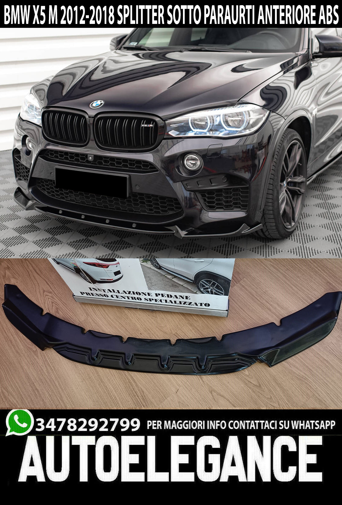 FRONT BUMPER UNDER BMW X5 F15 MX5 X6 F16 MX6 2013-2018 ABS GLOSS BLACK SPLITTER 0209