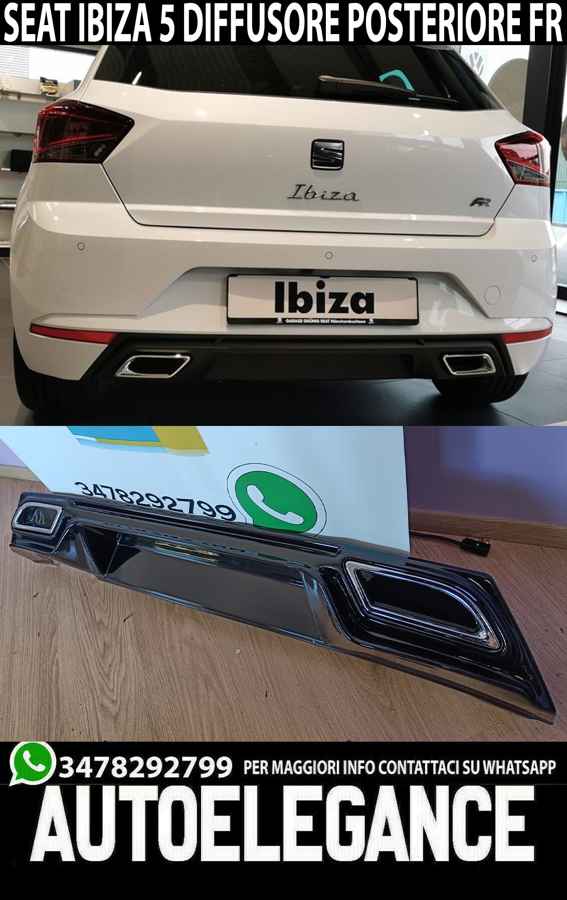 SEAT IBIZA 5 V 2017-2021 DIFFUSORE FR NERO SOTTO PARAURTI POSTERIORE 0201