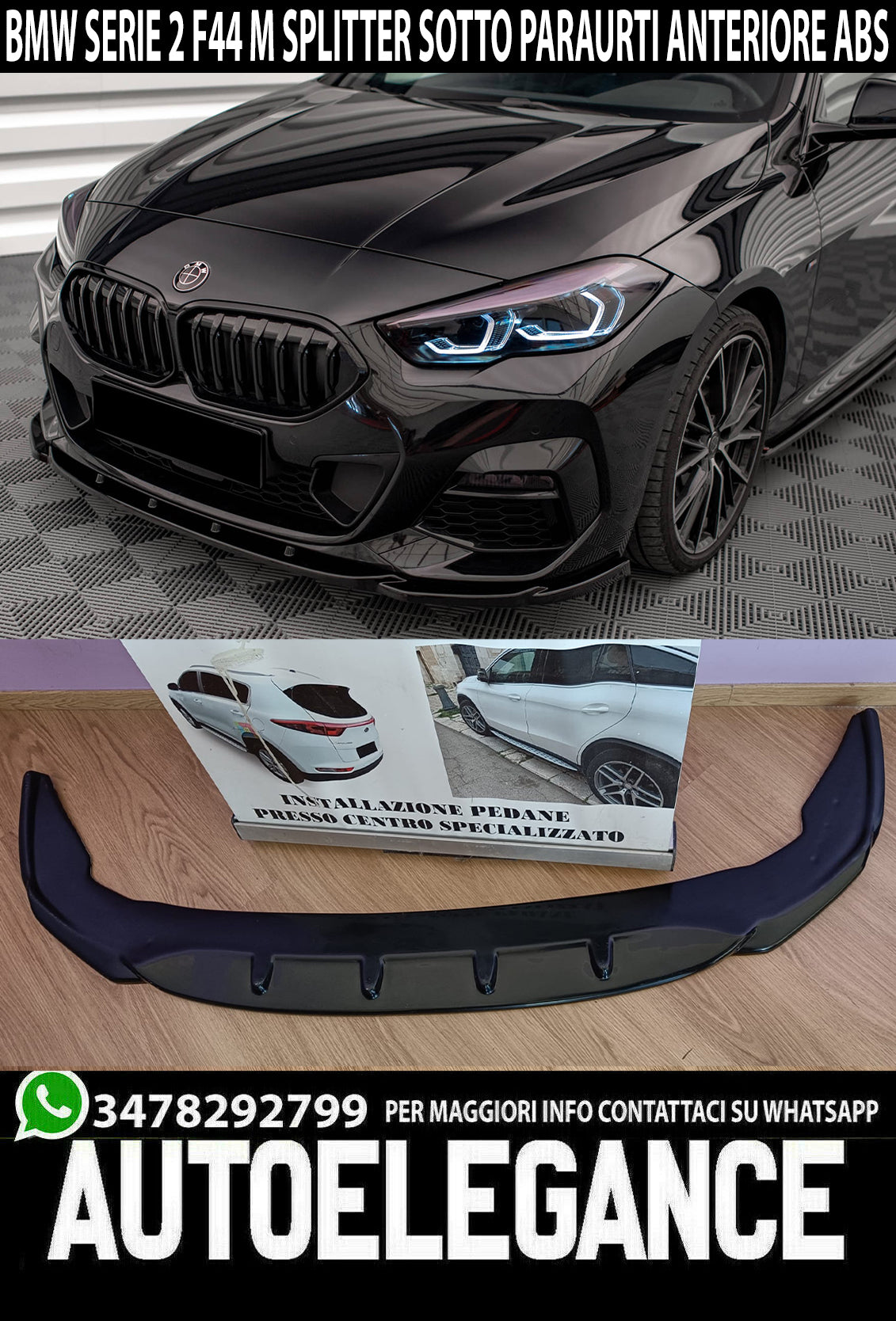 UNDER FRONT BUMPER BMW 2 SERIES F44 M 2019+ ABS GLOSS BLACK SPLITTER 0210