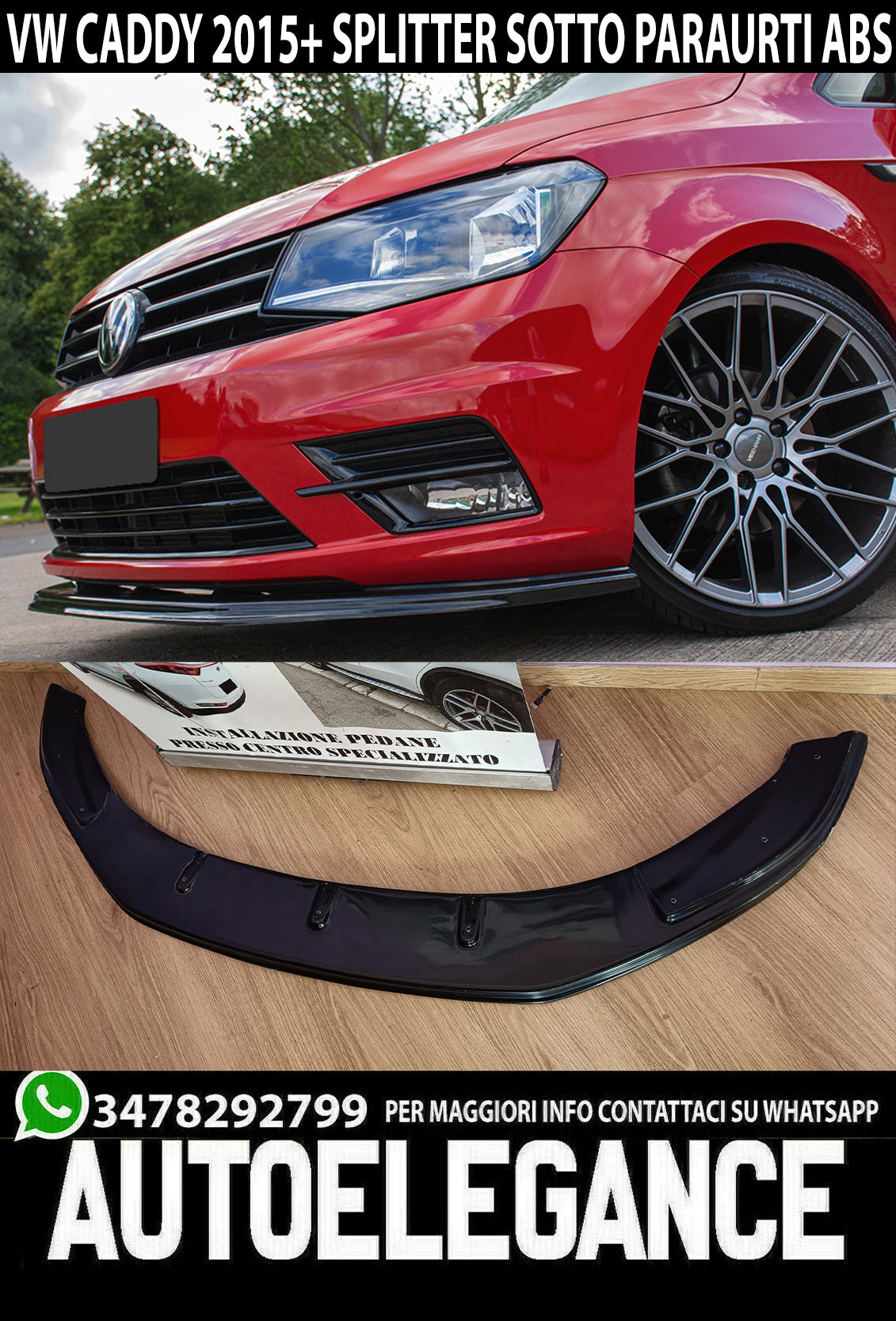 UNDER FRONT BUMPER VW CADDY IV 2015+ ABS GLOSSY BLACK SPLITTER 0208