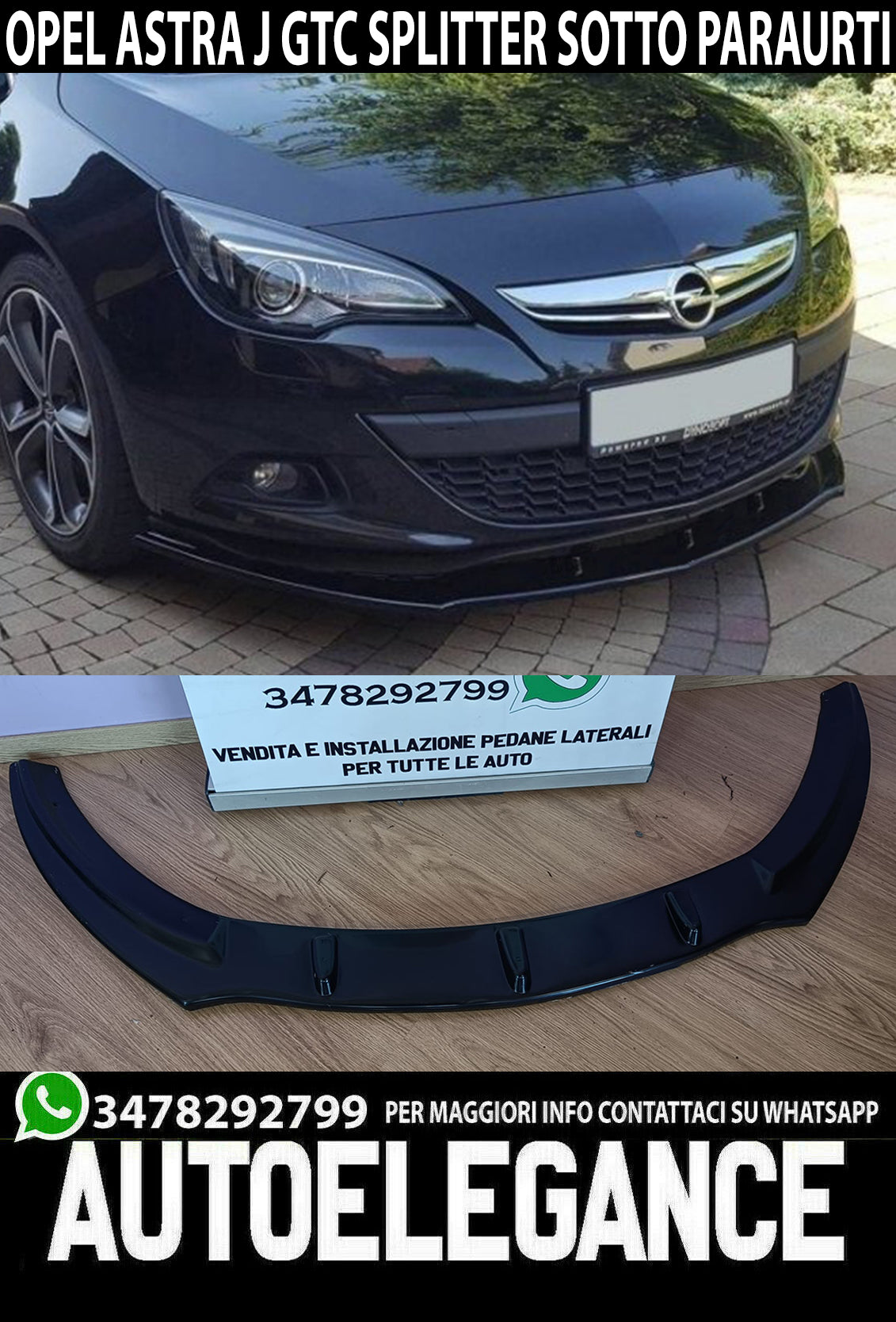 UNDER FRONT BUMPER OPEL ASTRA J GTC ABS GLOSSY BLACK SPLITTER 0205