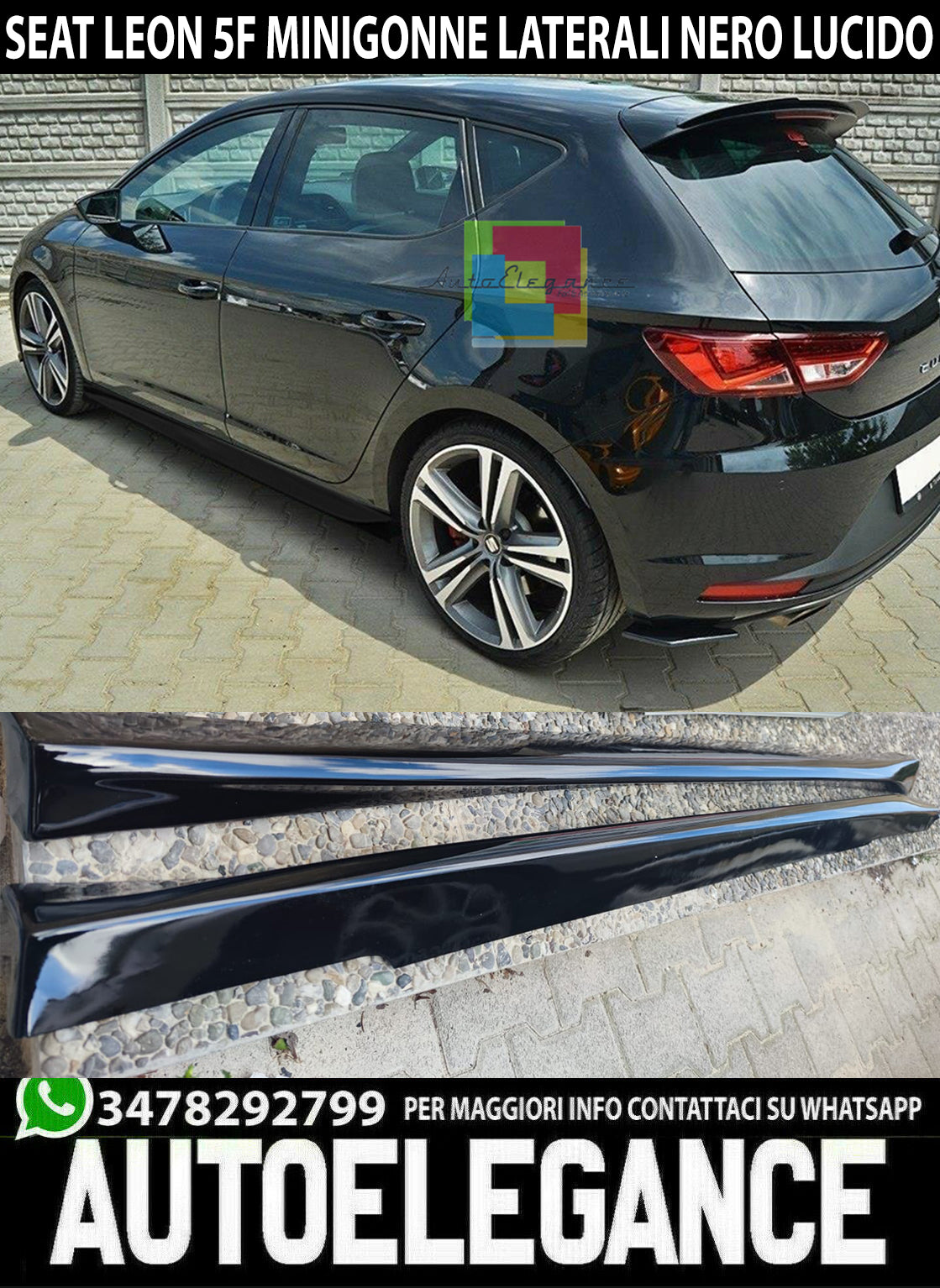 SIDE SKIRTS UNDER DOOR SEAT LEON 5F 2012-2019 ABS GLOSSY BLACK 0121
