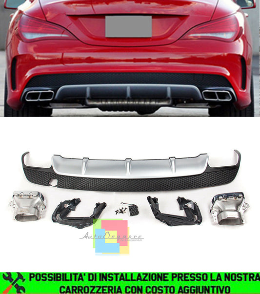 MERCEDES CLA W117 X117 2013-2015 REAR DIFFUSER WITH STAINLESS STEEL TIPPER AMG A45 LOOK