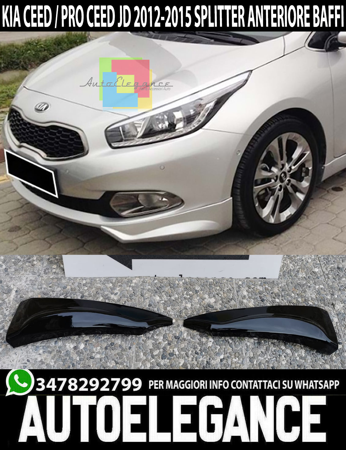 KIA CEED / PRO CEED JD 2012-2015 UNDER FRONT BUMPER SPLITTER ABS MUSTACHE