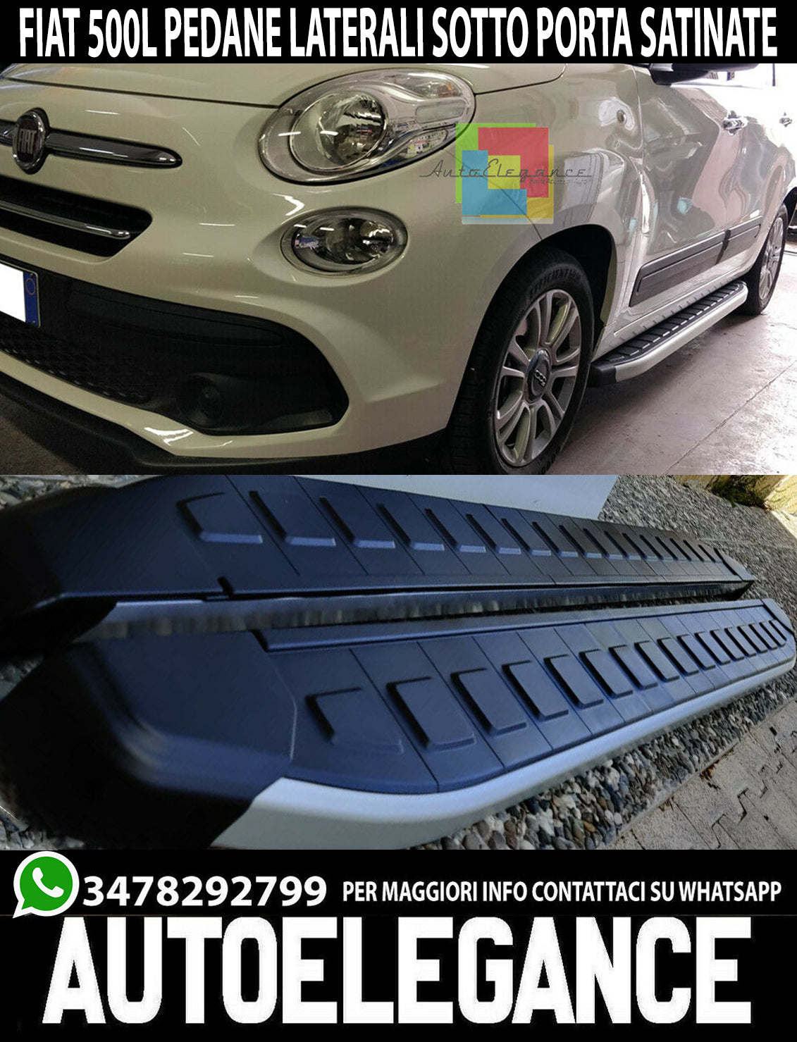 PEDANE LATERALI PER FIAT 500L 2012 IN POI SOTTO PORTA ANTISCIVOLO