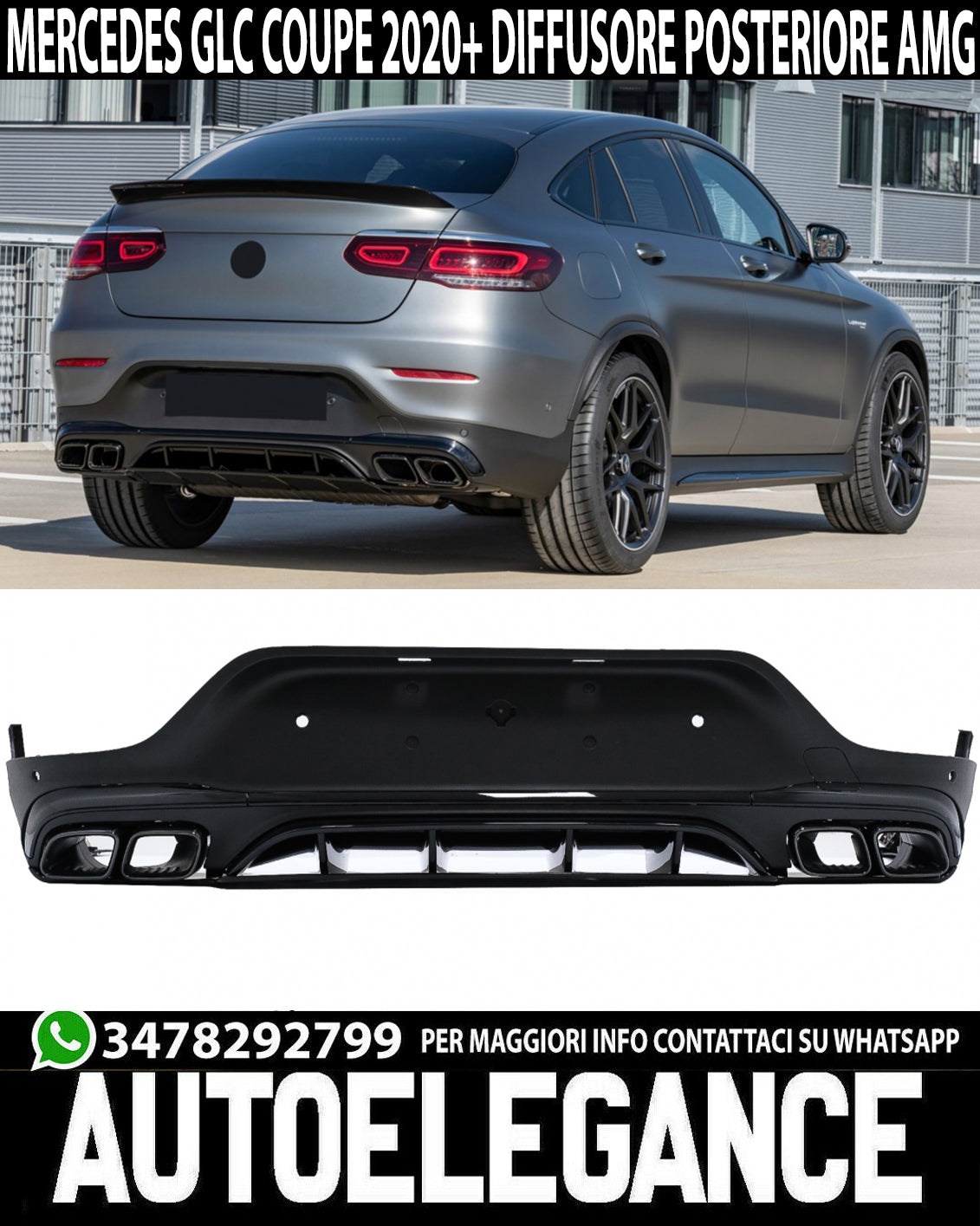 REAR DIFFUSER MERCEDES GLC COUPE C253 2020+ ABS &amp; BLACK TIPPER AMG