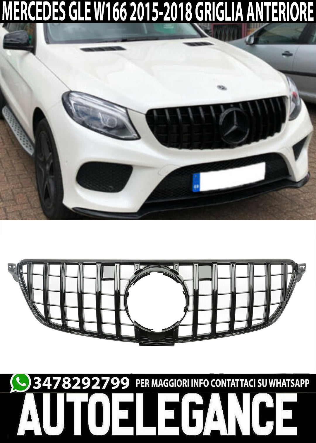 MERCEDES GLE W166 SUV 2015-2018 AMG FRONT GRILLE GLOSS BLACK