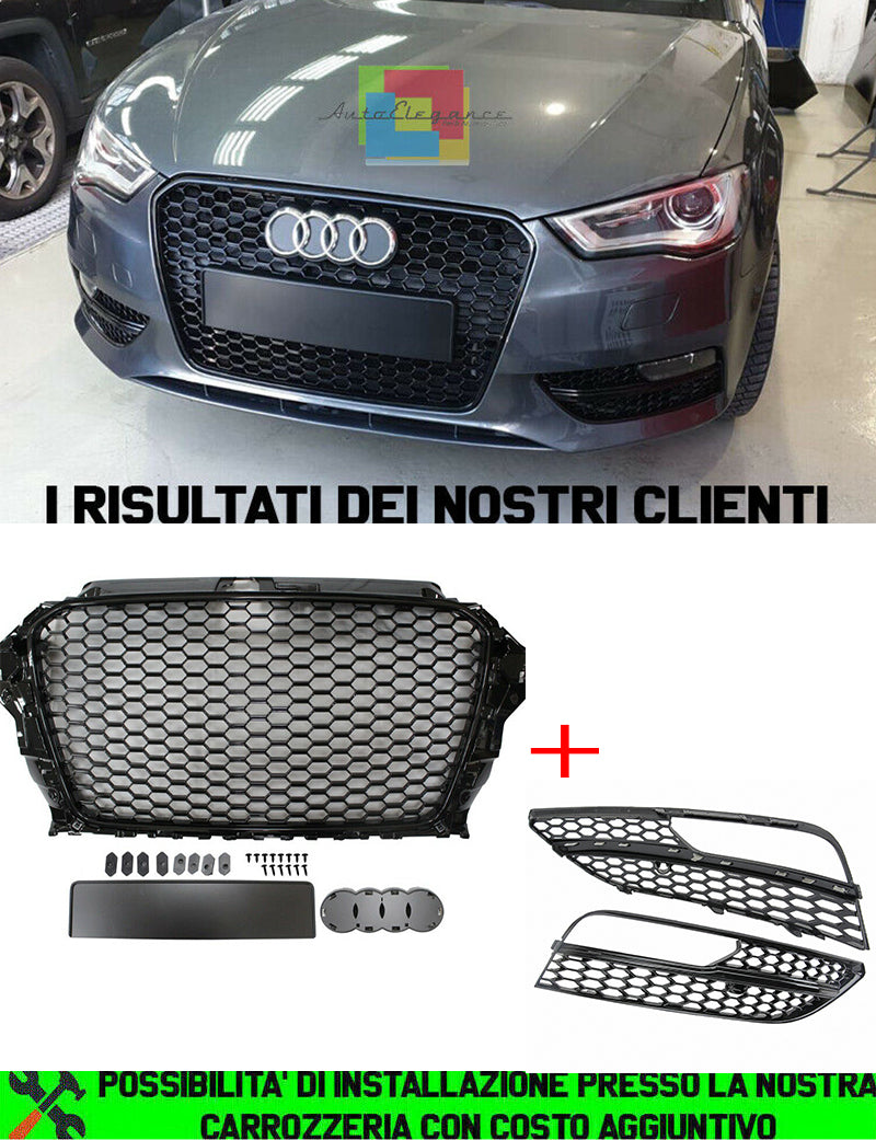 AUDI A3 8V 2012-2015 GRIGLIA ANTERIORE + GRIGLIE FENDINEBBIA LOOK RS3 AUTOELEGANCERICAMBI