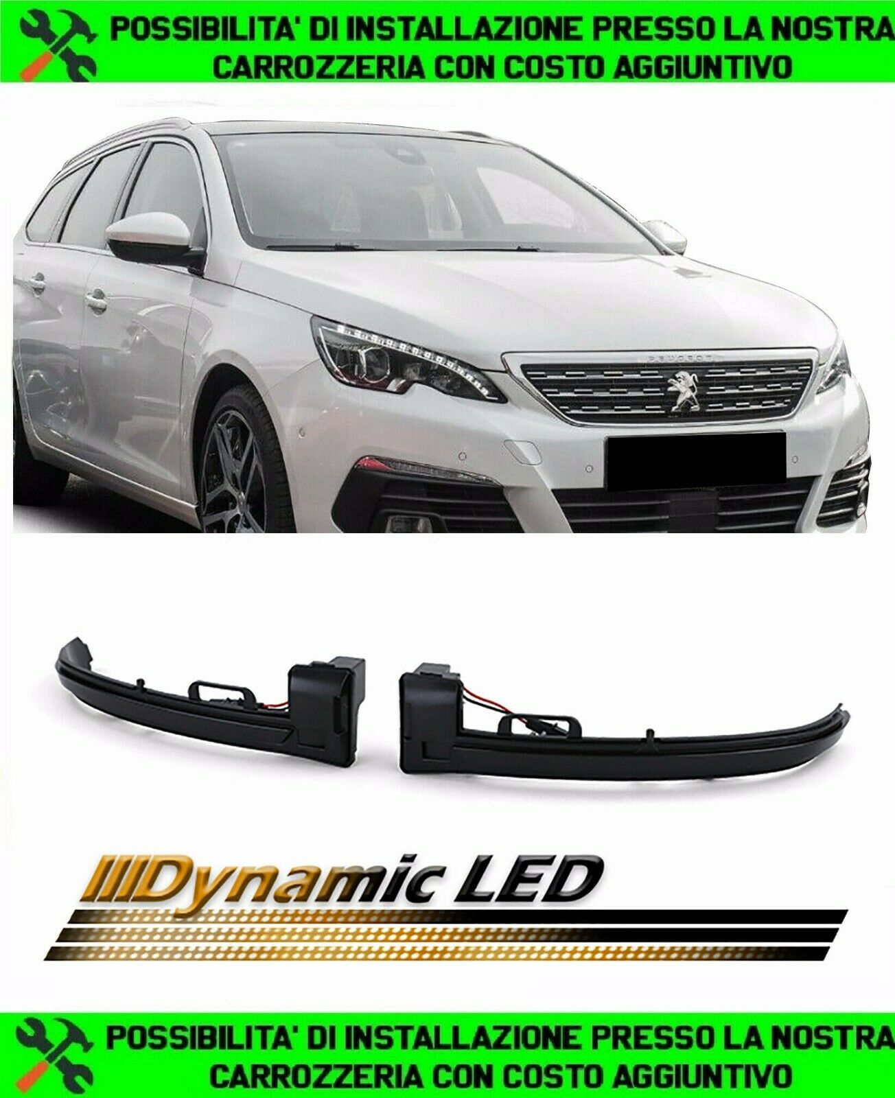 FRECCE SPECCHIO DINAMICHE A LED NERE PER PEUGEOT 308 dal 2013+